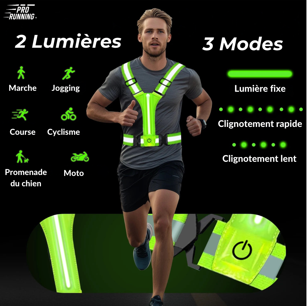 Gilet LED Fluo de Course Pour la Nuit
